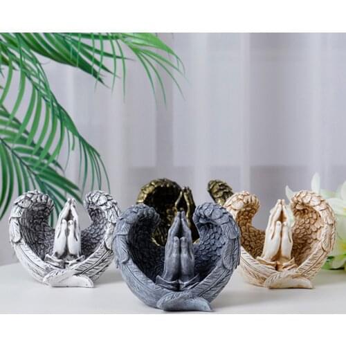Retro Angel Statue with Praying Hands 3D Sculpture Home Desk Decor