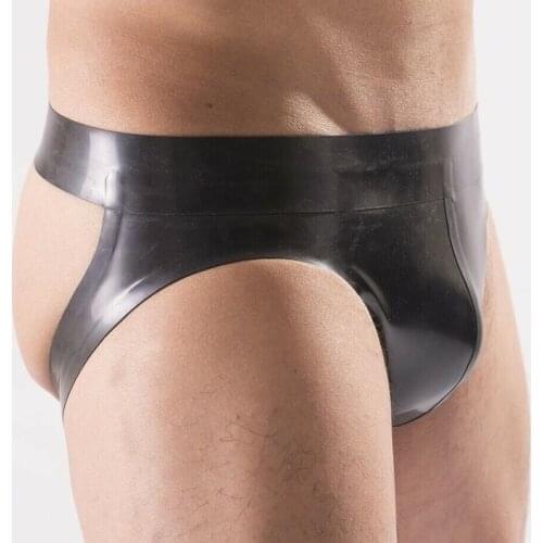 Sexy 0.4MM Men Latex Panties Rubber Jockstrap Briefs Style Front Pouch Plain