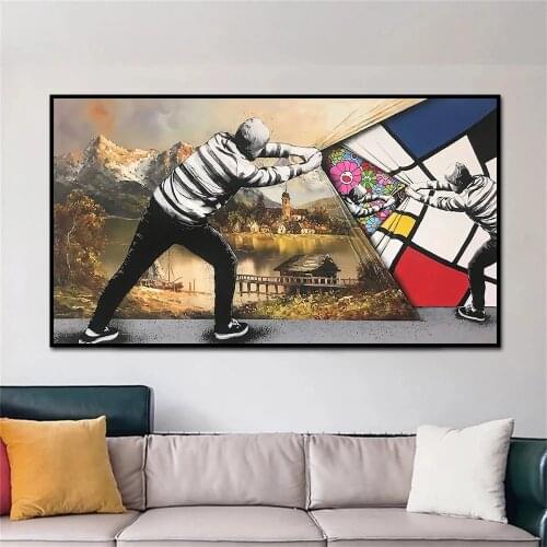 Banksy Modern Pop Art Hand Tear Unique Design Poster Canvas Painting Abstract Street Wall Art Print Living Room Home Decor