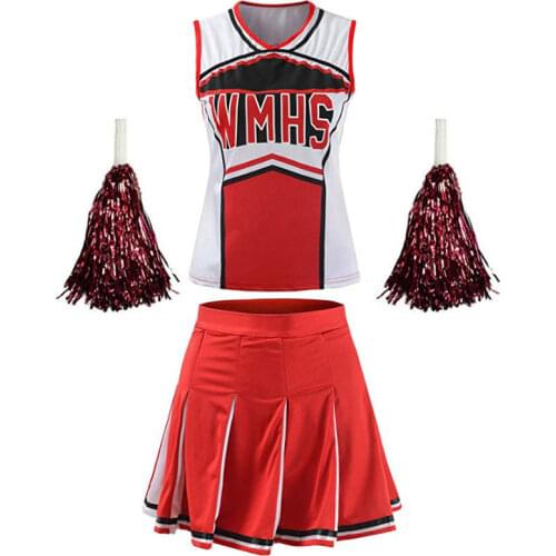 Girl Cheerleader PomPoms Costume High School Uniform Cosplay Halloween Carnival Party Fancy Dress Competition Dance Outfits