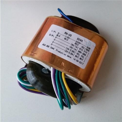 15V 1A 15V 1A 12V 0.8V 12V 0.8V R Core Transformer custom transformer 115-230V 50VA copper shield output for Power amplifier