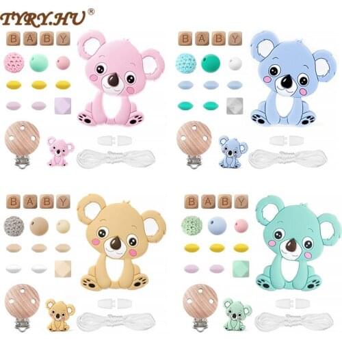 TYRY.HU Silicone Koala Beads Set Pacifier Chain Newborn Wooden Letter Beads Food Grade BPA Free DIY Accessories Pacifier Chain