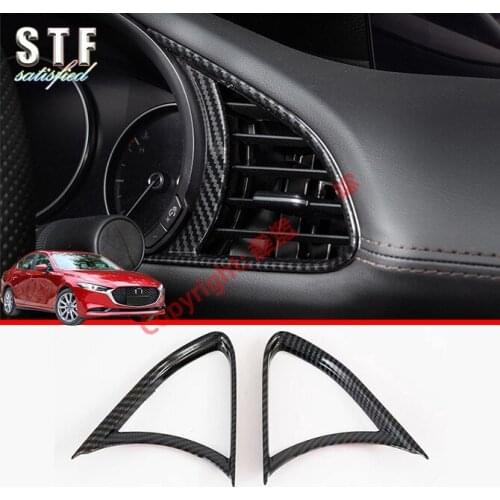 Carbon Fiber Style Interior Air-Condition Vent Outlet Cover Trim For Mazda 3 M3 Axela 2019 2020