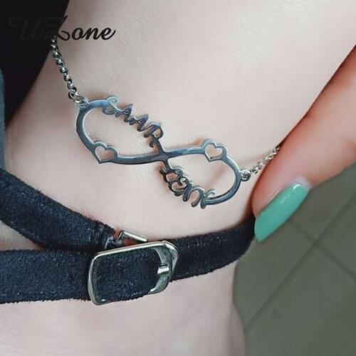 Uzone Personalized Name Stainless Steel Anklet Custom Nameplate Summer Beach Barefoot Sandals Ankle Chian