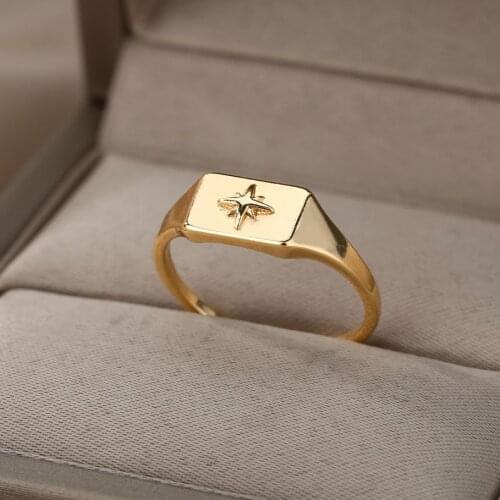 Vintage Stainless Steel Gold Rings For Women Girl Cute Star North Star Ring Party Pentagram Finger Jewelry Gift Bijoux Femme
