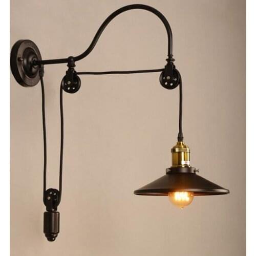 Vintage Loft Antique iron Wall lamp Lift Retractable Pulley Wall Sconce Lighting for bedside Bar Cafe Light 110-240V
