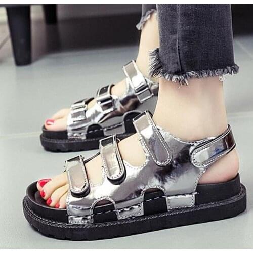 Korean version of the summer new womens shoes non-slip beach sandals black and silver sandals for women