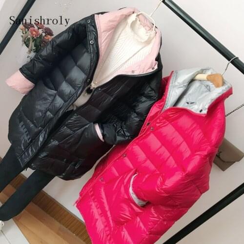 Sanishroly Women White Duck Down Jacket Autumn Winter Warm Thick Down Coat Parka Female Long Down Outerwear Tops Plus Size SE688