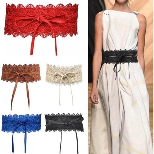 Women Wide Waistbands Ladies Fashion Lace Leather Knotted Strap Belt Long Dress Decorative Accessories Lady Multicolor Wide Belt