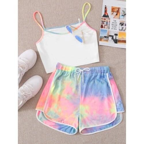 Fashion Woman Tie Dye Print Top And Biker Shorts 2 Piece Set Womens Outfits Suit Sweet Matching Set Женские Костюмы #T1G
