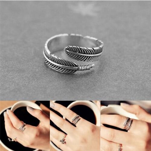 1 Pcs New Designed Arrow Opening Vintage Feather Rerto Leave Ring For Man Woman Never Fade Fashion Jeweley