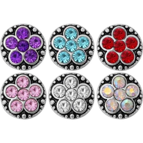 10pcs/lot Hot Selling Snap Buttons Jewelry Round Shapes Crystal Flower 12MM Mini Sweet Style Snap Fit 12mm Snap Jewelry