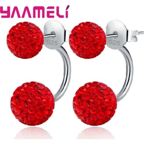 11 Colors Options!! Full Austrian CZ Crystal Paved Stud Earrings for Women 925 Sterling Silver Two Disco Balls Brincos Jewelry