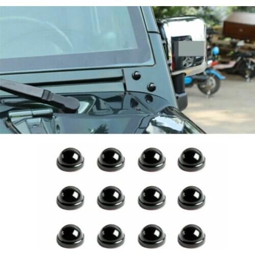 12pcs Car A-Pillar Screw Protection Cover Trim Decoration Cover Black For Jeep Wrangler JK 2007-2017 Car Exterior Accessories