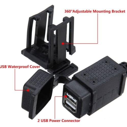 5V 2.1A Motorcycle Mobile Waterproof Dual USB Power Supply Port Socket Charger with handle fixed bracket