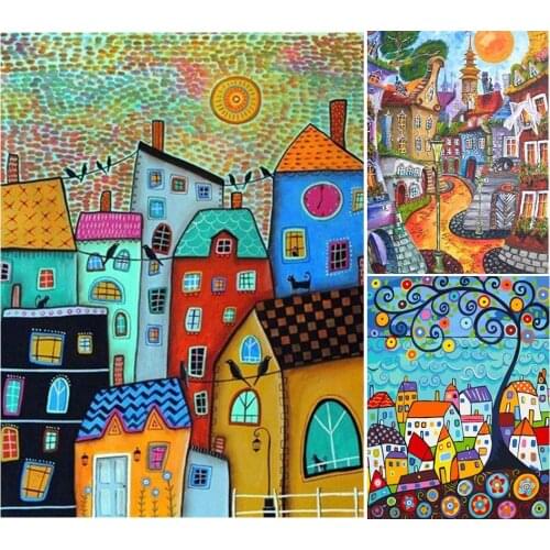 5D Diamond Painting Full Square/Round Drill "Abstract house" DIY Embroidery Diamond Mosaic Picture of Rhinestones Decor Gift