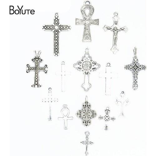 BoYuTe Factory Direct Wholesale Mix 14 Styles Tibetan Silver Cross Pendant Diy Metal Alloy Jewelry Accessories
