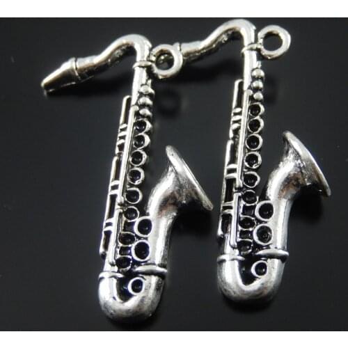 Julie Wang 2/5/10PCS Sax Shape Charms Alloy Antique Silver Color Necklace Jewelry Making Pendant Musical Instrument Accessory