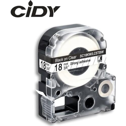 CIDY 18mm Black on Clear ST18KW/LC-5TBW strong adhesive label tape ribbon for kingjim/epson label printer LW300 LW400 SR150