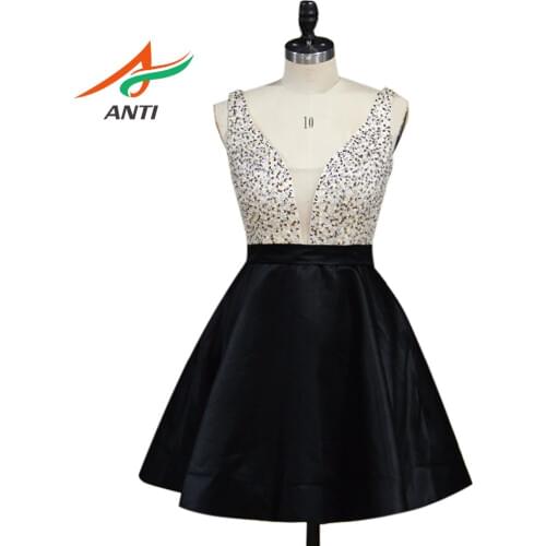 ANTI Elegant Temperament Graduation Dresses Champagne and Black Short Cheap Party Dress Special Occasion Dress Vestido De Festa