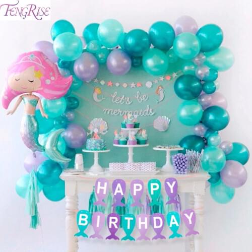 FENGRISE Paper Mermaid Banner Kids Mermaid Birthday Party Supplies Mermaid Decoration Happy Birthday Garland Girl Birthday Decor