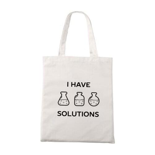 I have solutions Canvas bag Stylish Fashion Shopping Bag Unisex Casual Bottle Letter Printed Pocket Bags Zipper Tote Bag
