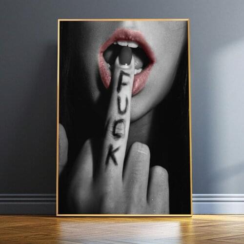 Sexy Lips With Finger Canvas Painting Posters And Prints Black And Withe Wall Art Pictures Home Decoration Cuadros Room Decor