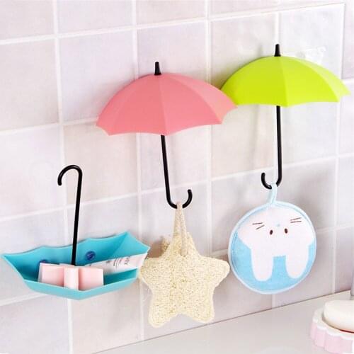 Creative Wall Decoration 3D Umbrella Cute Seamless Hole-free Hook Bedroom Bathroom Kitchen Decoration Small Items Key Storage