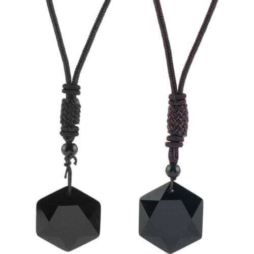 Fashion Black Rope Weave Resin Hexagram Shape Pendant Necklace Jewelry Sweater Chain Ornaments Women Men Lucky Gifts