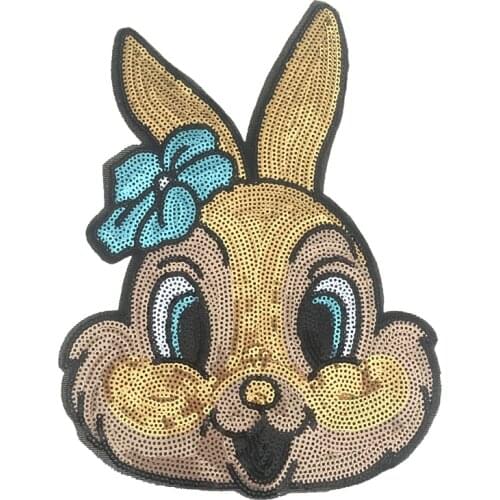 2 Pieces Cartoon Rabbit Sequince Sew On Patches Diy Sewing Animal Sequins Appliques Patch For Clothing Sticker Handmade Badges