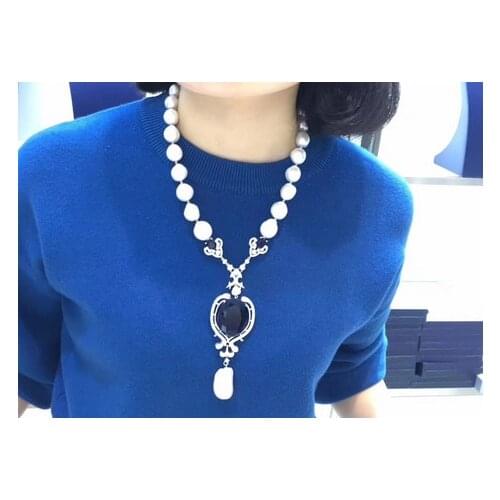 10-13mm natural south sea white pearl shell pendant necklace 925 freshwater pearl white black pink noble jewelry