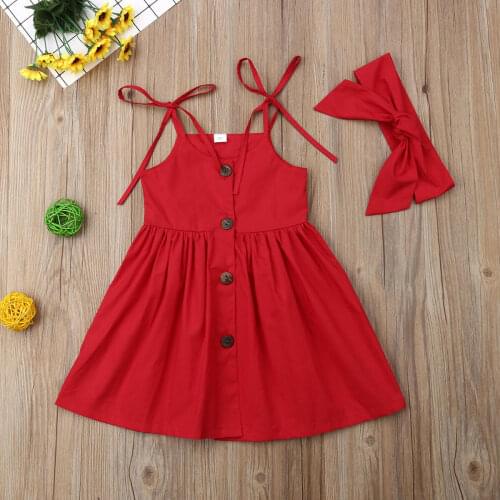 Summer Children Clothing Toddler Girls Princess Strap Dress + Headband Outfits Party Pageant Sleeveless Solid Gown Sundress