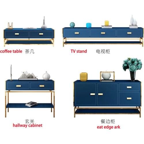 Stainless steel leather TV Stand cabinet table Living Room + centro tea coffee table + hallway cabinet + dining eat edge ark