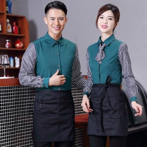 Waitress Work Clothes Jacket Long Sleeve Women Restaurant Fast Food Shop Uniform Shirt Hotel Waiters Men Fashion Overalls H2314
