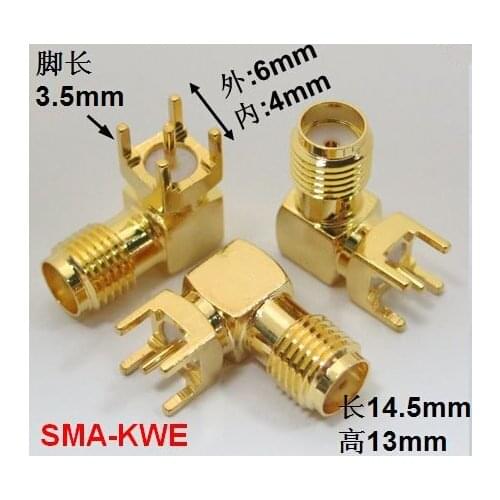 RF SMA S Type Connector 90 degree Corner SMA Female 4pin Fixed PCB,Coaxial connector wireless router Antenna 5pcs/lot