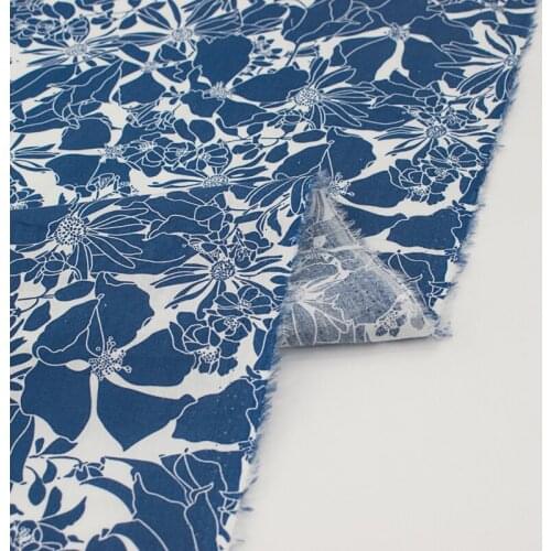White Leaf On Blue Dyeing Pure Cotton Fabric For Dress Tissus Au MÈTre Telas Algodon Estampadas Ткань Для Шитья Sewing Tissu DIY