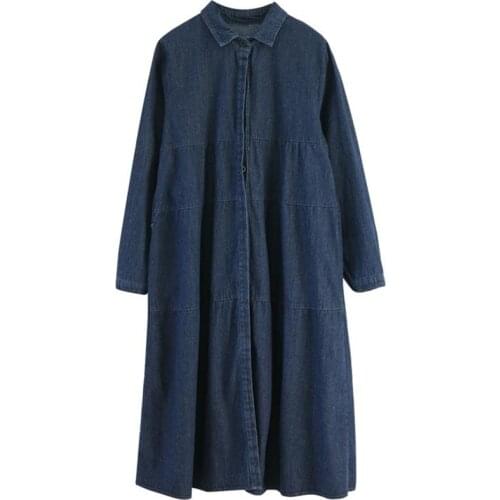 Women Spring and Autumn Jean Trench Coat Oversized Fashion Lady Casual Denim Coat Loose Outerwear Female Overcoat FC980