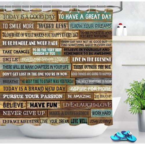 Vintage Rustic Wooden Board Shower Curtain Inspirational Words Family Rules Educational Bathroom Shower Curtain Polyester Fabric