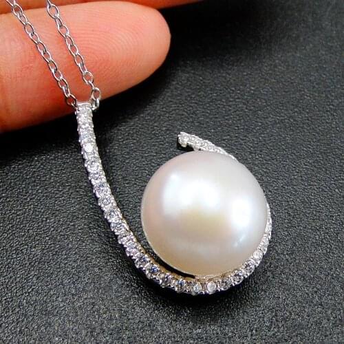 High Quality Real 925 Sterling Silver Freshwater Pearl Charm Pendant Necklace For Gift / Party / Engagement Wedding Jewelry