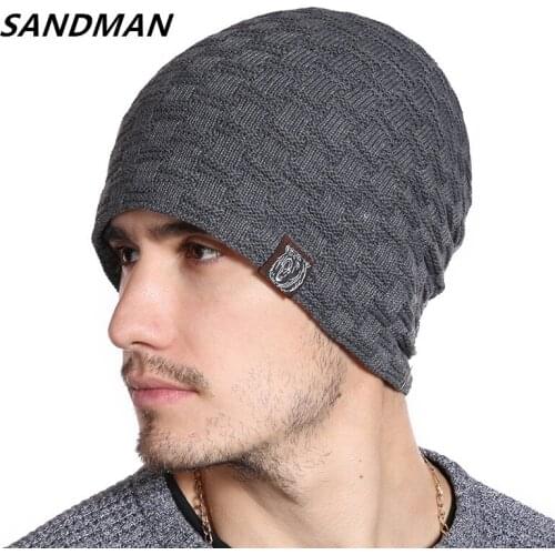 SANDMAN High Quality Bear Winter Hat Add Fur Warm Beanie Hat Baggy Skullies Knitted Hat For Men Women Ski Sports Beanies Cap