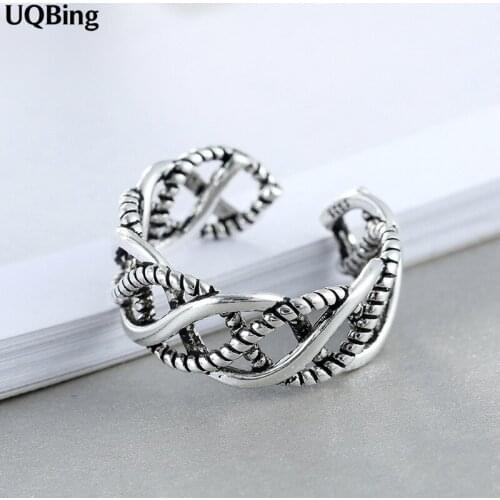 2019 Wholesale Exquisite Open 925 Sterling Silver Interwoven hemp rope Rings Women Jewelry