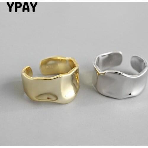 YPAY Authentic 925 Sterling Silver Korean Adjustable Ring Fine Jewelry Simple Irregular Concave-convex Open Rings Women YMR793