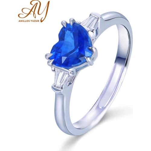 Anillos Yuzuk Heart Created Blue Sapphire Ring 925 Sterling Silver Rings For Women Promise Engagement Wedding Gemstone Ring
