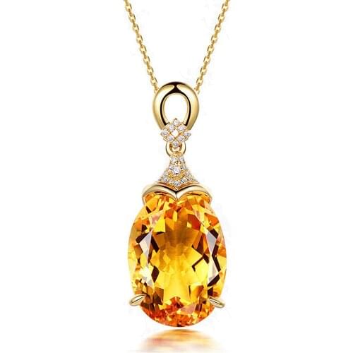 Vintage Yellow Crystal Citrine gemstones diamonds Pendant necklaces for women 18k gold color choker jewelry party bijoux gifts