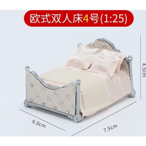 1/25 scale DIY Dollhouse Bed Model European style Miniature Furniture Toys Sand Table Material