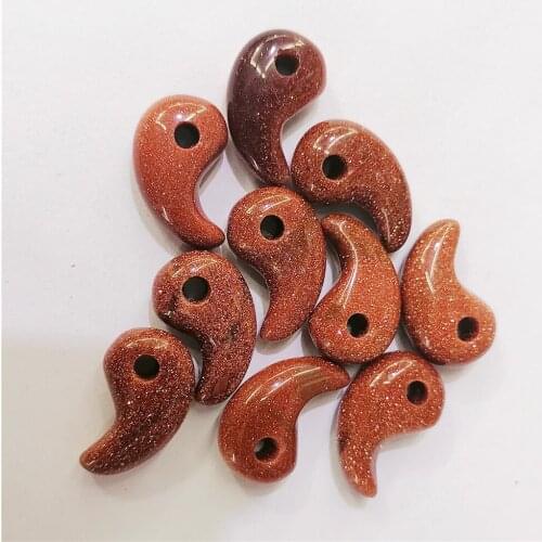 10 Pcs 23x16x7mm Brown Gold Sand Stone Magatama Hand-Carved DIY Necklace Jewelry Making Reiki Healing Pendant Bead