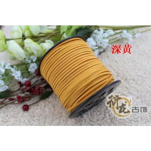 100yards/ Roll 3mm x 2mm Deep yellow Flat Faux Suede Korean Velvet Leather Cord DIY Rope For Bracelet Necklace 019005020