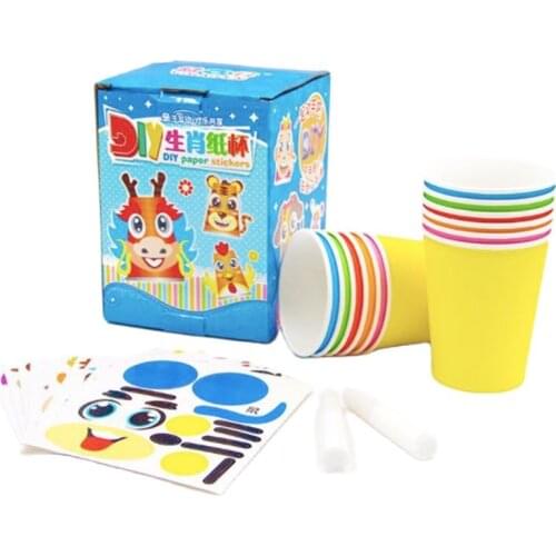 12pcs/set Kids Zodiac DIY Craft Paper Cups Animals Sticker Material Set Children Kindergarten School Educational Toys