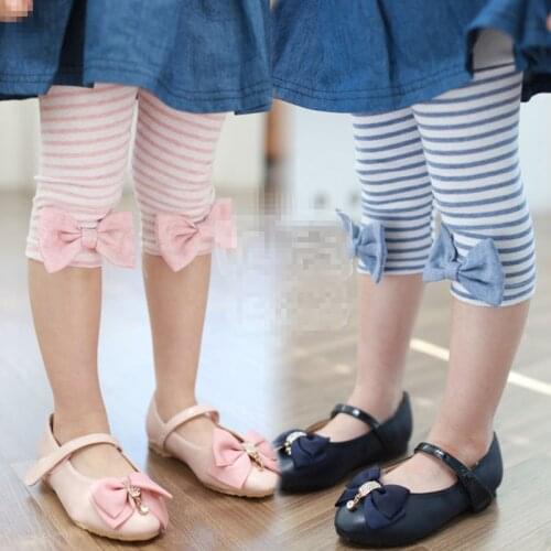 2021 Hot Summer 2 3 4 5 6 8 9 10 Years Old Children Birthday Capris Patchwork Kids Girls Bow Striped Half Knee Length Leggings