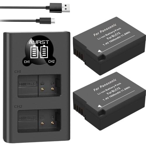 2x DMW-BLC12 BLC12 DMW-BLC12E DMW-BLC12PP Battery + LED Dual Charger for Panasonic Lumix DMC-G85,FZ200,FZ1000,G5,G6,G7,GH2,GX8